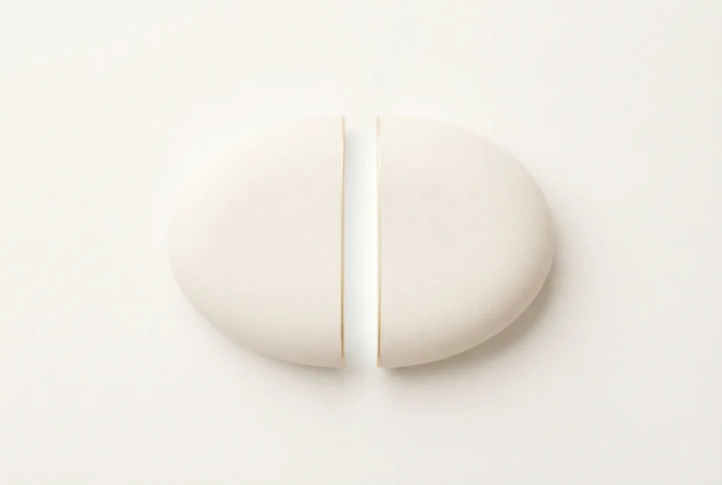 A single ivory form parting cleanly into two intact halves separated by a channel of light — Divorce