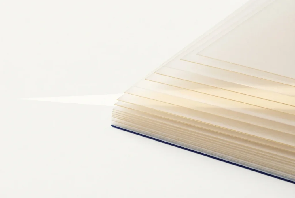 Layered translucent ivory planes stacked in ordered succession with gold-lit edges — Estate Planning