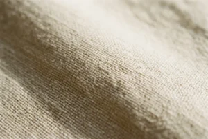 Close detail of natural undyed linen weave in warm daylight